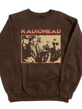 Brown Radiohead Crewneck Sweatshirt with Peach Graphic